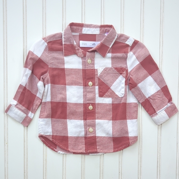 Zara Other - Zara Kids Red and White Checkered Button Down Shirt